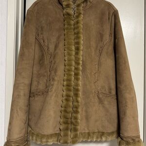 Tan Faux Fur Trimmed Women's Jacket